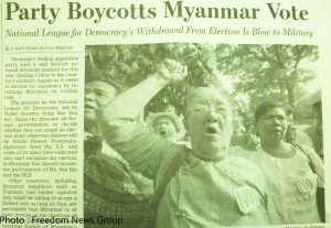 အမ်ိဳးသားဒီမိုကေရစီအဖြဲ႔ခ်ဳပ္ ေရြးေကာက္ပြဲ မ၀င္ သည့္ သတင္း အားယေန ့ထုတ္ Wall Street သတင္းစာတြင္ ဤသို ့ေဖာ္ျပထားသည္